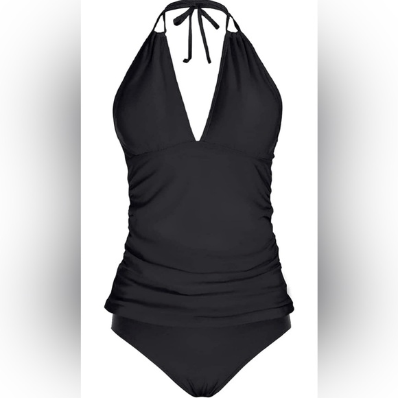 Yonique Womens Two Piece Swimsuits Tummy Control Tankini Halter V Neck Swimwear - Picture 3 of 8